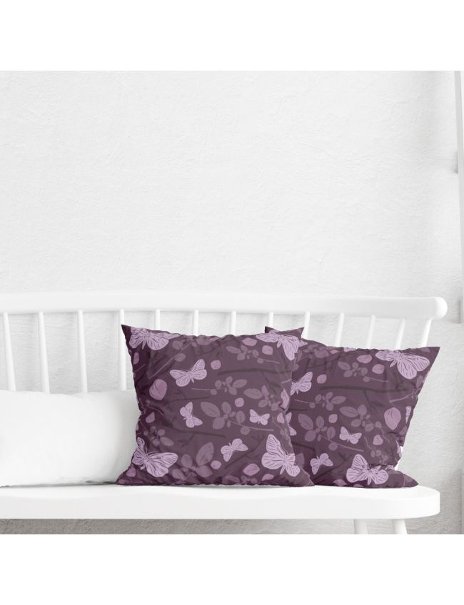 English Violet Butterfly Floral Cushion Cover