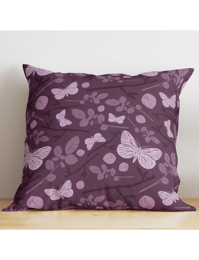 English Violet Butterfly Floral Cushion Cover