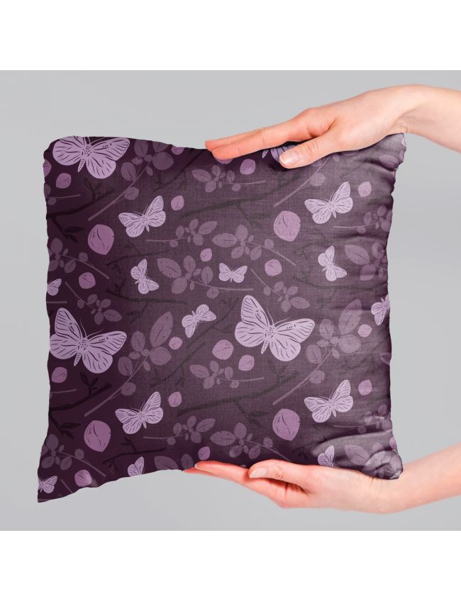 English Violet Butterfly Floral Cushion Cover