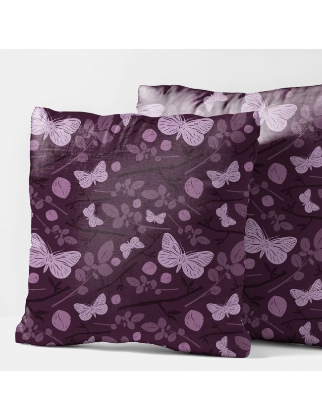 English Violet Butterfly Floral Cushion Cover