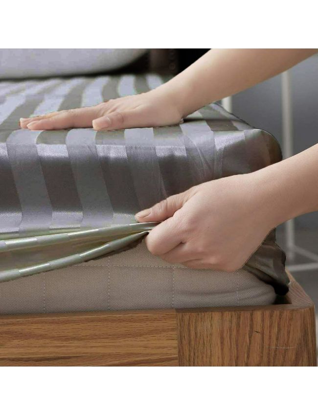 Classic-Grey Strip Fitted Sheet