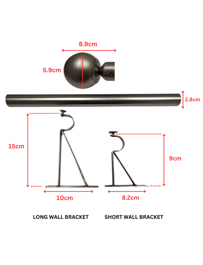 MATT SILVER FINISH CLASSIC BALL CURTAIN POLE 