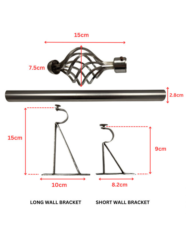 MATT SILVER FINISH TWISTED CAGE CURTAIN POLE