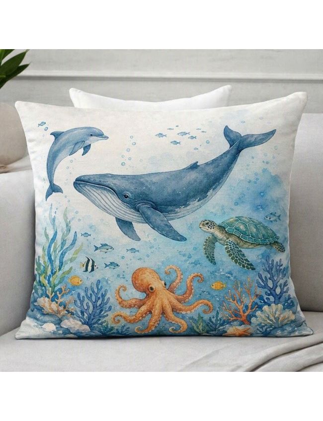 Ocean World (Whale, Dolphin, Turtle, Octopus) design cushion cover