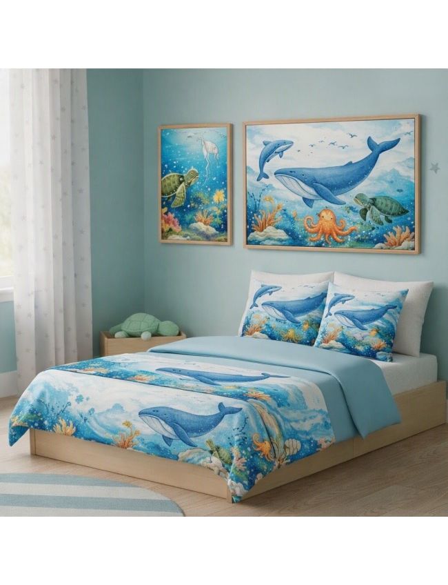 Ocean World (Whale, Dolphin, Turtle, Octopus) design cushion cover