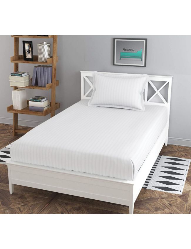 100% Cotton Superior White Strip Fitted Sheet