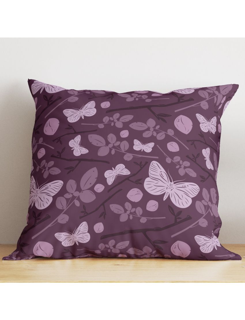 English Violet Butterfly Floral Cushion Cover