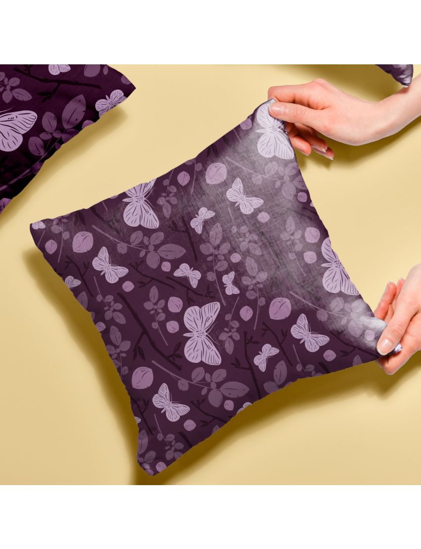 English Violet Butterfly Floral Cushion Cover