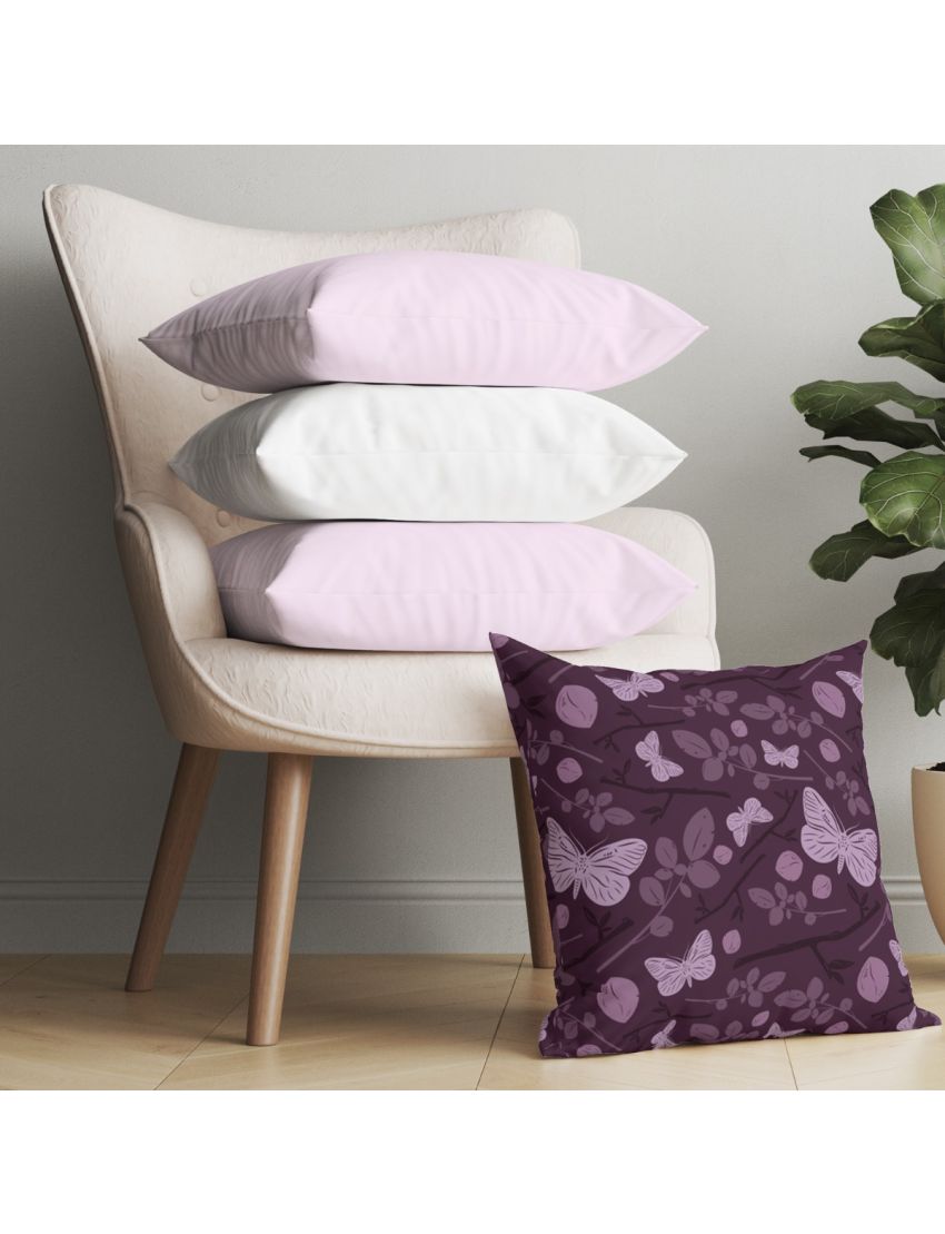 English Violet Butterfly Floral Cushion Cover