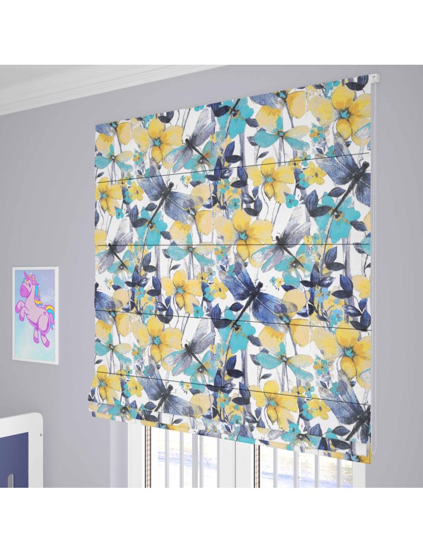 Dragon Fly Tapestry With Floral Design Roman Blinds