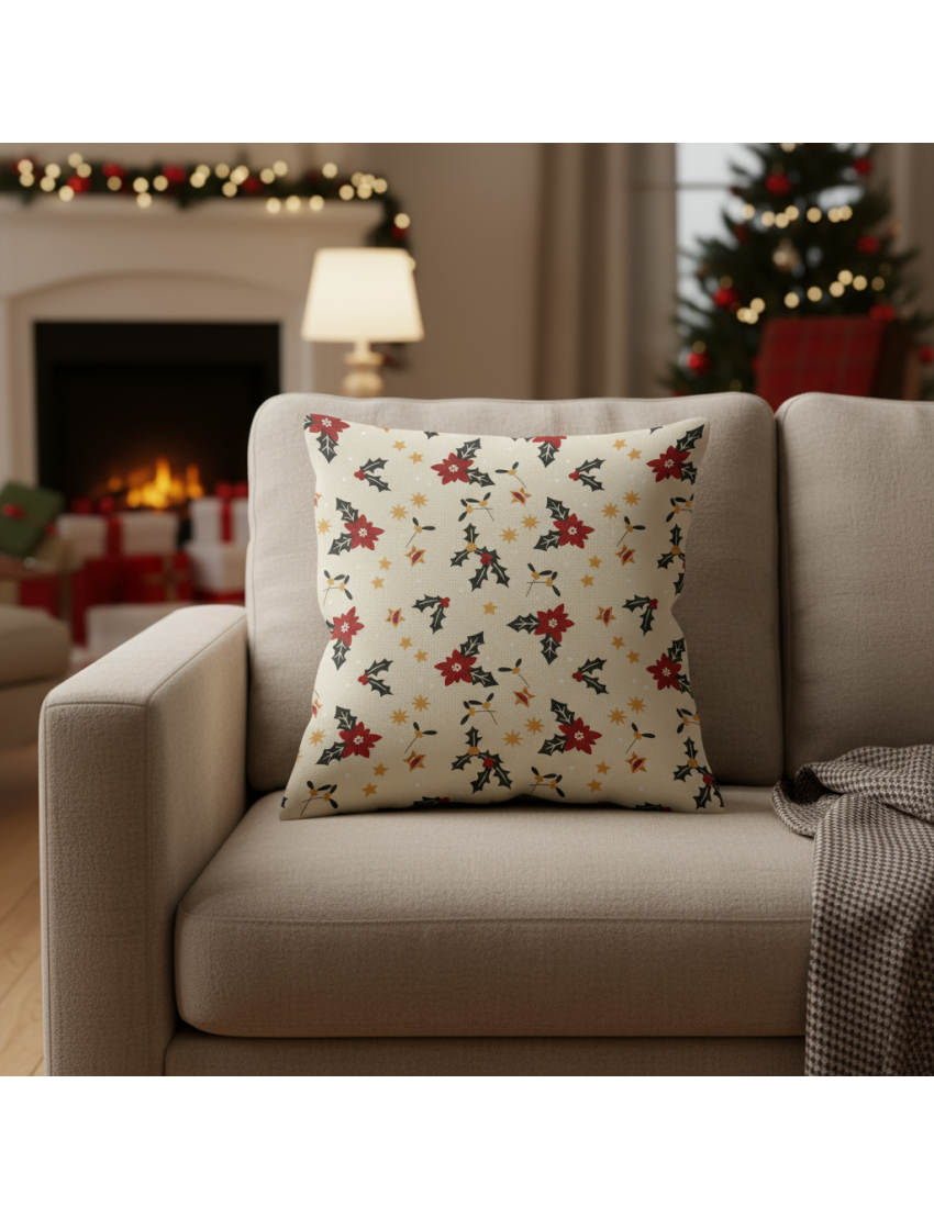 Ivory Poinsettia Cushion Covers