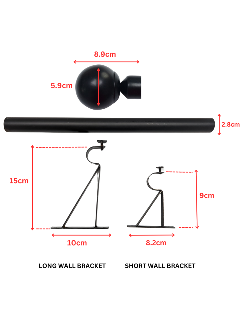 MATT BLACK FINISH CLASSIC BALL CURTAIN POLE 
