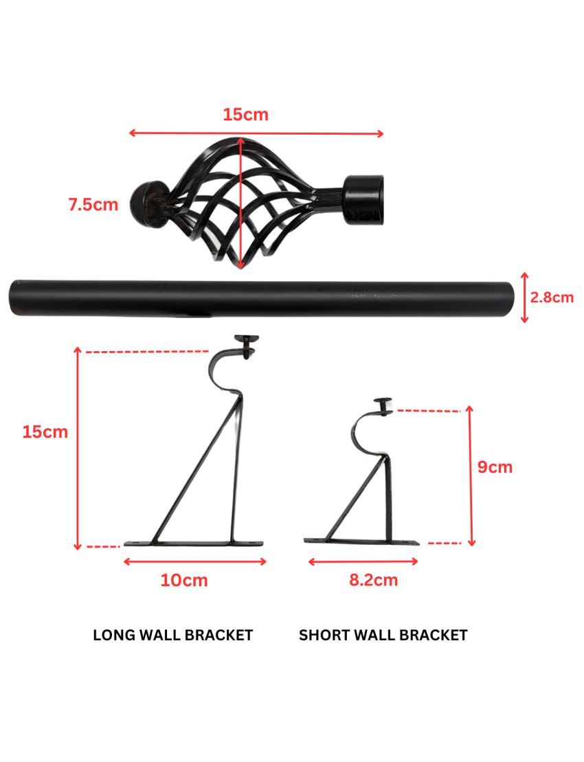 MATT BLACK FINISH TWISTED CAGE CURTAIN POLE 