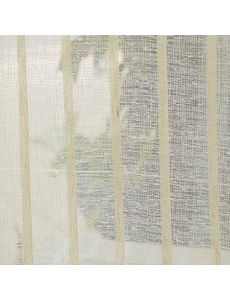 Beige Stripe White Faux Linen Sheers