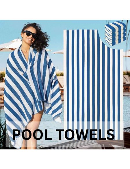 High Absorbent Oeko-Tex Certified Cotton Beach Towel White Navy Stripes