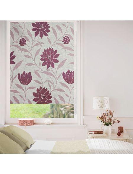 Red Flowers Roller Jacquard Blinds