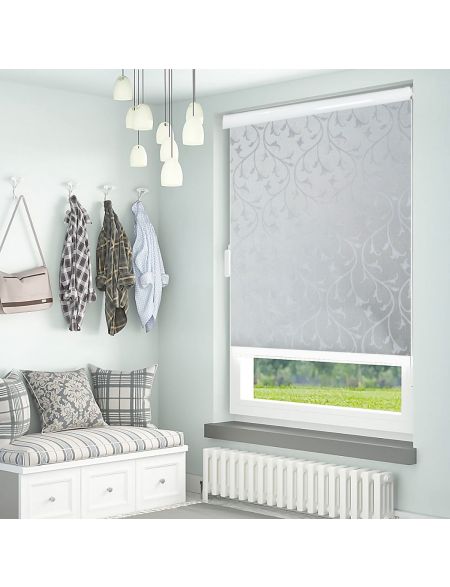 Silver Flower Leaf Roller Jacquard Blinds
