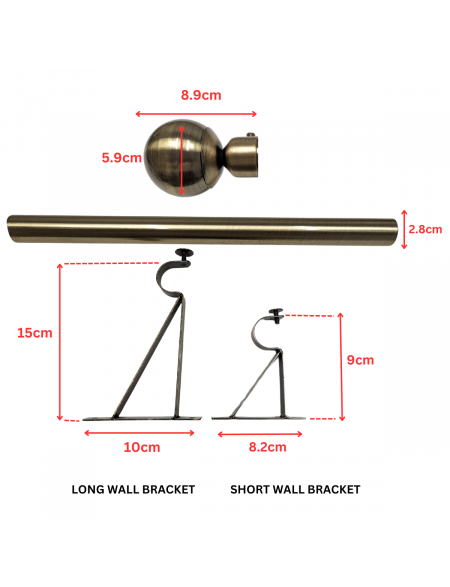ANTIQUE GOLD FINISH CLASSIC BALL CURTAIN POLE